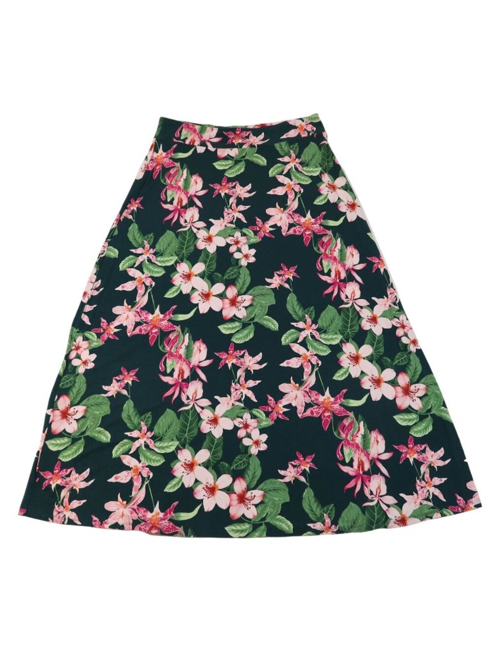 TOMMY BAHAMA Le Tigre Orchid Floral A-Line Pull On Jersey Knit Maxi Skirt Size L